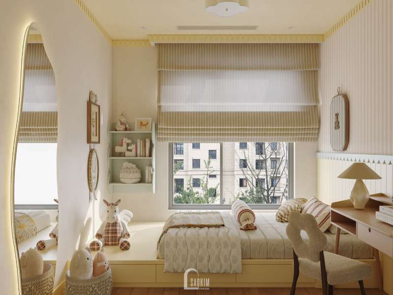 Thiết kế nội thất phòng ngủ bé tại Viha Complex Leciva kết hợp hài hòa nét hiện đại cùng cảm hứng Vintage.

